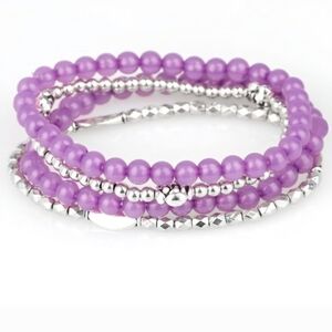 4 Purple & Silver Beaded Stretch Bracelets Classic Feminine Fashion Jewelry
